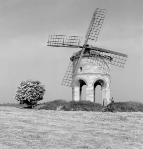 Eric De Mare Prints: Chesterton Windmill Print, a 1632-built stone tower with five sails