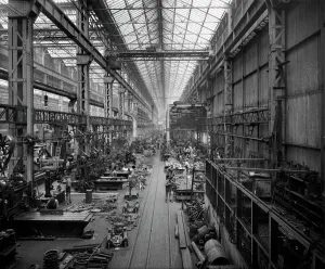 Prints of Cammell Laird and Co shipyard, Birkenhead. Interior view showing a bay in the engine shop. One of a series of photographs of Cammell Laird works. Bedford Lemere. June 1913 Iconic Photographers of England - Historic Image Collections: Cammell Laird Print, June 1913