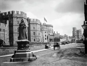 The Victorian Age Prints: Windsor Castle Print: 1888 Photograph of Soldiers and Onlookers