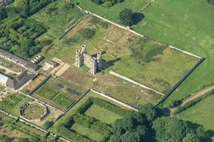 Prints of Wothorpe Towers, the ruins of a house built circa 1600 and a late 18th century cockpit, City of Peterborough, 2024 England from the Air - Landscapes, Cities and Heritage: Wothorpe Towers Print, a 1600s house ruin and cockpit in Peterborough