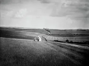 The Victorian Age Prints: West Ilsley Downs Print: A Ladies' Walk to Windmill Hill