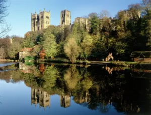 Explore England - Iconic Landmarks and Places to Visit: Durham Cathedral Print: A Hillside View of the River