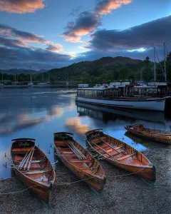 Explore England - Iconic Landmarks and Places to Visit: Rowing Boats at Ambleside Print (N060978) - Lake Windermere