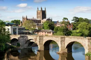 Hereford Cathedral Print, View across the River Wye