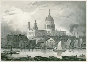 Print of St Paul's Cathedral from the River Thames