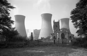 Prints of FERRYBRIDGE, Brotherton, North Yorkshire. Cooling towers at Ferrybridge Power Station form the background to this view of the Church of St Edward at Brotherton, North Yorkshire Iconic Photographers of England - Historic Image Collections: Ferrybridge Power Station Print, Church of St Edward at Brotherton