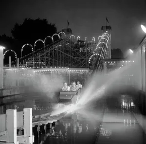 Print of illuminated waterchute ride in Battersea Park Gardens