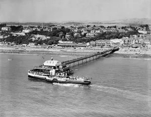 Prints of SANDOWN, Isle of Wight. The Paddle Steamer Sandown arriving at Sandown Pier in August 1939 Aerial Views of England - Landscapes, Cities and Heritage from Above: Print of Sandown Pier, Isle of Wight, August 1939
