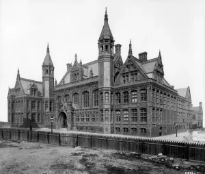 Victorian Architecture - Buildings, Streets and Landmarks: Print of Birmingham Law Courts exterior, 1891
