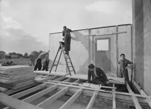 Prints of Trowley Rise, Abbots Langley, Three Rivers, Hertfordshire Engineering And Construction Prints: Assembling a Prefabricated House Print, Trowley Rise, Abbots Langley