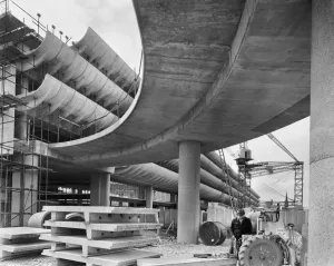 Prints of Preston Bus Station, Tithebarrn Street, Preston. View of the car park decks and access ramp during construction. Photographed in June 1969; John Laing Collection Engineering And Construction Prints: Preston Bus Station Print - Car Park Decks Under Construction