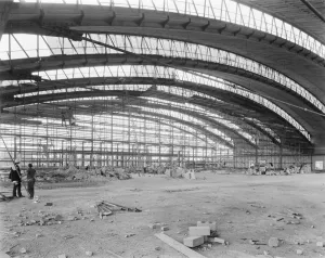 Prints of Watney Mann Brewery, St Johns Road, Isleworth, Hounslow, Greater London. An interior view during the construction of the new bottling hall at Watneys new brewery Engineering And Construction Prints: Watney's Brewery Bottling Hall Roof Print