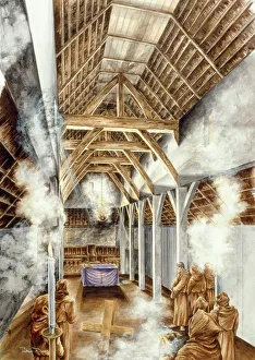 Heritage/reconstructing past monastic illustrations/lindisfarne priory j880141 Heritage/reconstructing past monastic illustrations/lindisfarne priory j880141