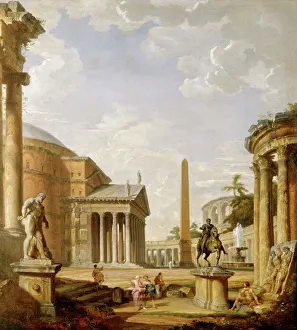 Panini - Capriccio of Roman ruins with the Pantheon J880469 Panini - Capriccio of Roman ruins with the Pantheon J880469