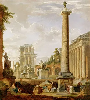 Panini - Capriccio of Roman ruins with Trajans Column J880470 Panini - Capriccio of Roman ruins with Trajans Column J880470