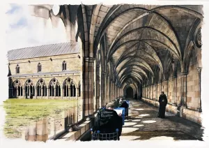 Battle Of Hastings Prints: Print of Battle Abbey cloister in late 13th century