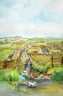 Heritage/reconstructing past romans illustrations/rural landscape j910033 Heritage/reconstructing past romans illustrations/rural landscape j910033