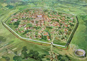Heritage/reconstructing past romans illustrations/silchester roman city walls j950063 Heritage/reconstructing past romans illustrations/silchester roman city walls j950063