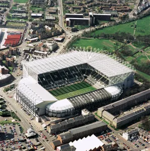 Aerial view of St James Park, Newcastle United FC stadium. Print