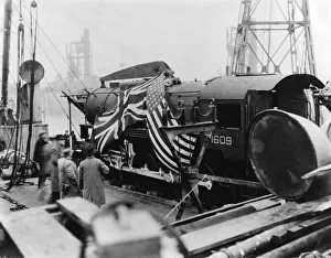 American S160 Class 2-8-0 locomotive No. 1609 upon arrival at Newport Docks, 1942 American S160 Class 2-8-0 locomotive No. 1609 upon arrival at Newport Docks, 1942