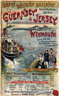 Guernsey & Jersey via Weymouth poster, about 1891 Guernsey & Jersey via Weymouth poster, about 1891