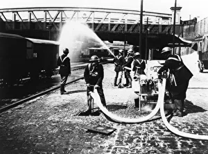 GWR fire brigade at Paddington Station taking part in a drill, c.1940 GWR fire brigade at Paddington Station taking part in a drill, c.1940