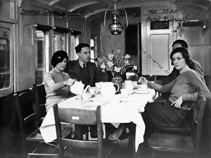 Images Dated 15th August 2016: Interior view of Camp Coach showing a close up view of dining room, 1935