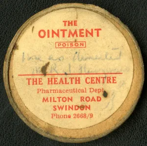 Steam Museum Exhibits UK Prints: Prescription ointment from the Swindon Medical Fund Society