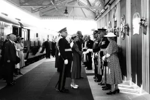 GWR Museum STEAM Prints: Royal Tour of Wales, The Queen & Prince Philip at Pembroke Town Station, 1955