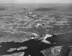 Spitfire Prints: Print of Norwegian Spitfires over Oslo Fjord