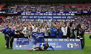 League One Collection: PNE Lift The Sky Bet League One Play Off Trophy 24 / 05 / 2015