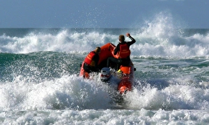 Arancia inshore rescue boat at Perranporth, Cornwall Arancia inshore rescue boat at Perranporth, Cornwall