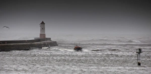 Berwick upon Tweed Mersey class lifeboat Joy and Charles Beeby 12-32 heading toward the camera in rough seas Berwick upon Tweed Mersey class lifeboat Joy and Charles Beeby 12-32 heading toward the camera in rough seas