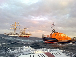 Dismasted Polish sail training vessel Fryderyk Chopin under tow Dismasted Polish sail training vessel Fryderyk Chopin under tow