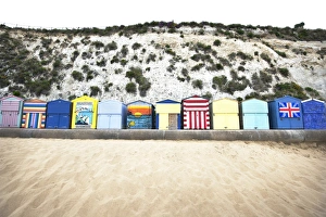 Landscape shot of the colourful beach huts at Broadstairs Landscape shot of the colourful beach huts at Broadstairs