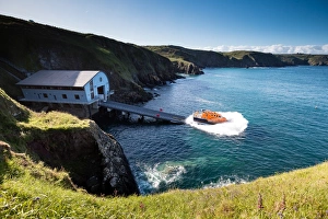 Lizard Tamar class lifeboat Rose 16-20 being launched down the slipway on a training Lizard Tamar class lifeboat Rose 16-20 being launched down the slipway on a training