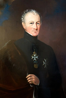 Oil on canvas, half length portrait. Shown wearing the robes and cross of a Kinght of the Order of St John of Jerusalem Oil on canvas, half length portrait. Shown wearing the robes and cross of a Kinght of the Order of St John of Jerusalem