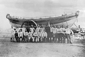Redcar lifeboat the Emma, c. 1877. Crew are lined up in front of Redcar lifeboat the Emma, c. 1877. Crew are lined up in front of