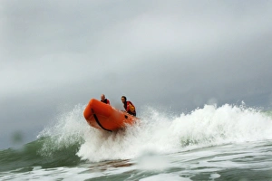 Woolacombe. RNLI lifeguards in an iArancia nshore rescue boat Woolacombe. RNLI lifeguards in an iArancia nshore rescue boat