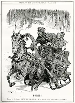 Prints of Peril! Tsar Nicholas II can t understand that the Duma is Russias only chance. Date: 1906 Politic Prints: Peril Peril! Tsar Nicholas II and the Duma Print, 1906