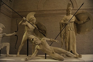 19th century reconstruction of the Aegina West Pediment. Tem 19th century reconstruction of the Aegina West Pediment. Tem