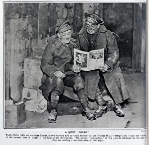 Ambrose Collection: Two actors reading a wartime ??The Bystander?? between sho