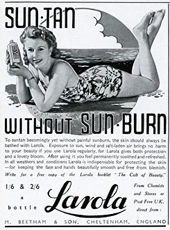 Advert for Beetham Larola suntan lotion 1940 Advert for Beetham Larola suntan lotion 1940