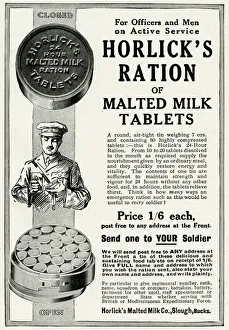 Advert for Horlicks ration of malted milk tablets 1916 Advert for Horlicks ration of malted milk tablets 1916