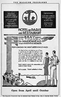 Advert for the Hotel de Paris and Restaurant at Bray, 1931 Advert for the Hotel de Paris and Restaurant at Bray, 1931