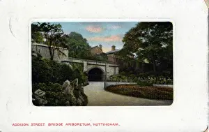 Prints of Addison Street Bridge Arboretum, Nottingham, Nottinghamshire, England. Date: 1900s Nottingham Prints: Nottingham Addison Street Bridge Arboretum Print 1900s