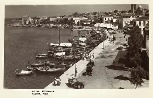 Prints of Aegina, Greece - The harbour/port/quayside Date: circa 1930s Greece Prints: Aegina, Greece - The Port Print circa 1930s