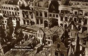 Aerial view of the damaged town centre of Termonde, Belgium Aerial view of the damaged town centre of Termonde, Belgium