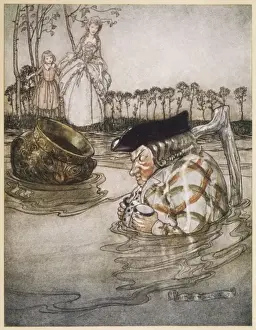Prints of THE TWO POTS The iron pot and the china pot in the water Aesop Prints: The Two Pots Print: Iron and China Vessels in Water