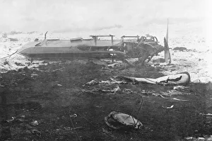 Airship Crash Site with Wreckage in a Field with Snow Airship Crash Site with Wreckage in a Field with Snow